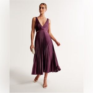 NWT - Abercrombie Satin Pleated Cutout Maxi Dress - Burgundy